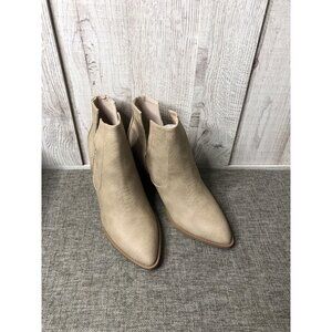 Fisace Womens Boots Size 8 Beige Tan Pointed Toe Heeled Ankle Booties Open Side